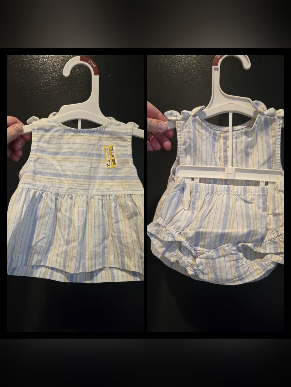 Striped Baby Spring Dress & Bloomers Set - Pastel Yellow & Blue NWT